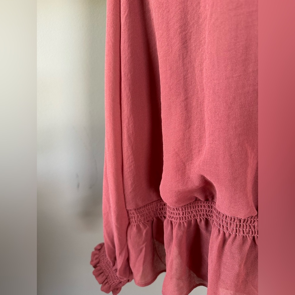 Universal Thread Pink Long Sleeve Tie Front Peplum Blouse - Picture 5 of 8